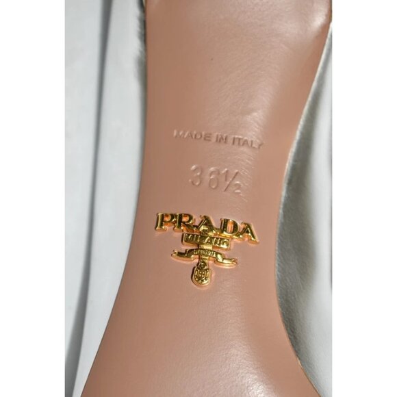 $950 PRADA Saffiano Leather Pump POINTY TOE ICONIC HEEL SILVER 36.5 (MG19) - Picture 8 of 8